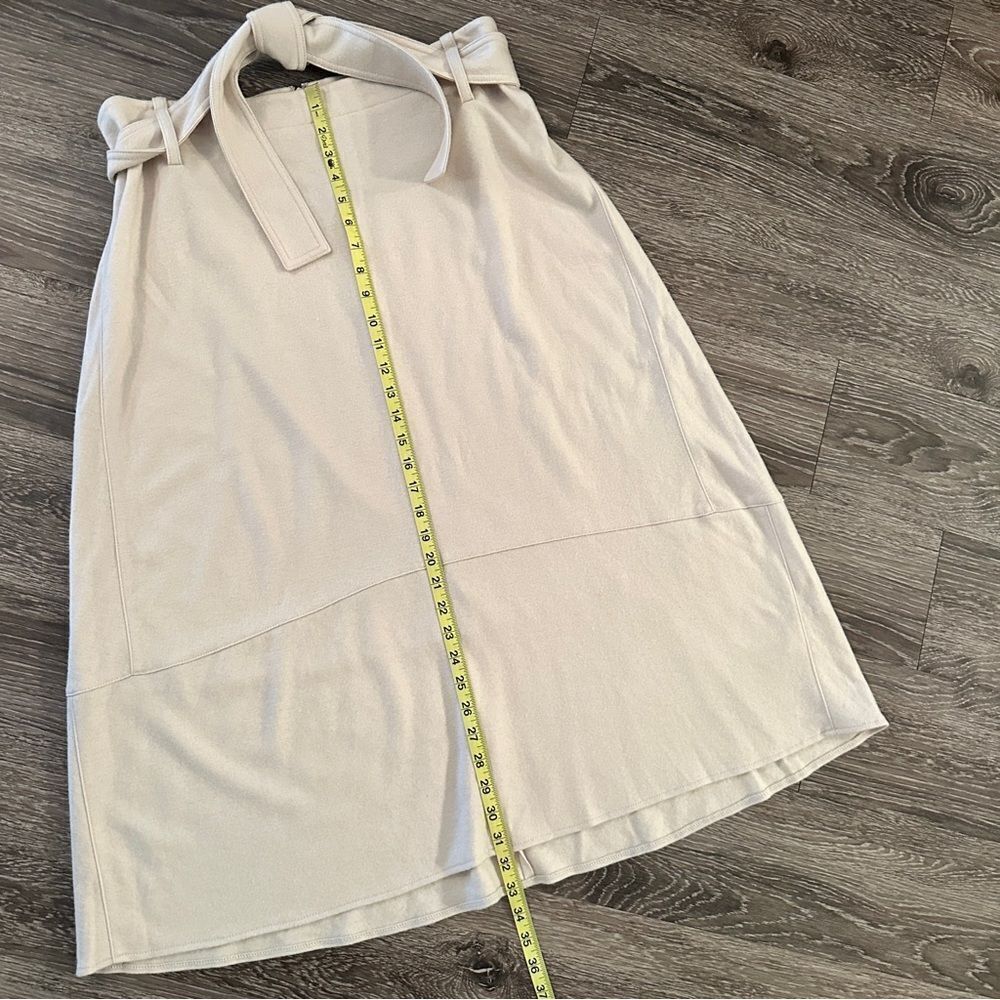 Vince High Waisted Wool Blend Belted Skirt in Oatmeal - Picture 4 of 6
